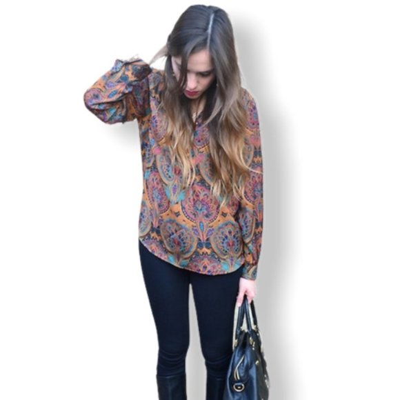 {Apt.9} Paisley Print Button Front Blouse - Picture 2 of 8